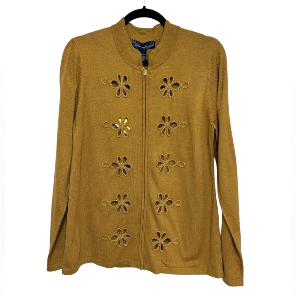 NEW Susan Graver Style Full Zip Cardigan in Marigold Floral Cutout - Size M